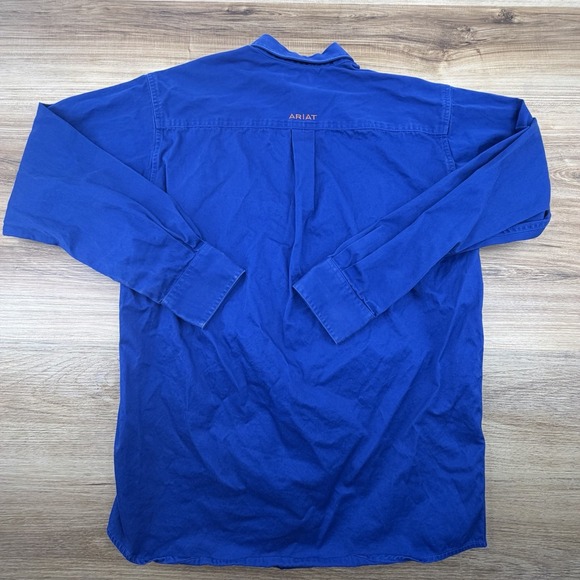 Ariat Shirt Men Small Blue Long Sleeve Button Down Cotton Solid Western Workwear - Picture 6 of 9